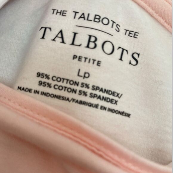 Talbots Tee Size Large Petite‎ Top Shirt Scoop Neck 3/4 Sleeve Pink Navy - Picture 8 of 8